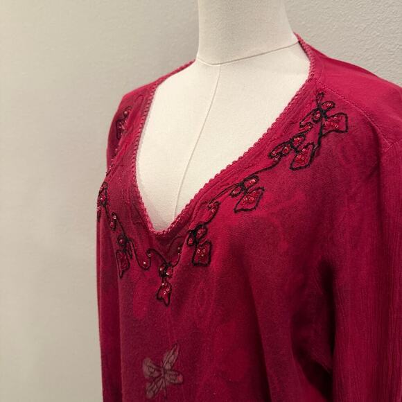 GreaterGood Scarlet Dragonfly Pink Megenta Tunic Top 4X Long Sleeve Embroidered - Picture 6 of 11